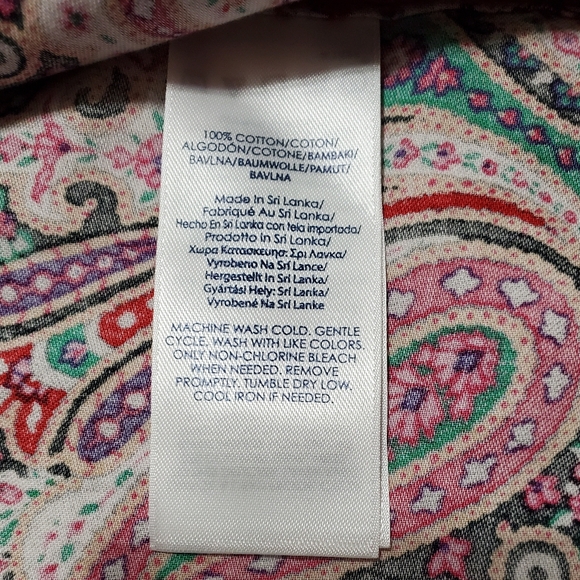 Chaps Womens No Iron Blouse with Paisley Print blue/pink/green size Med - Picture 6 of 7